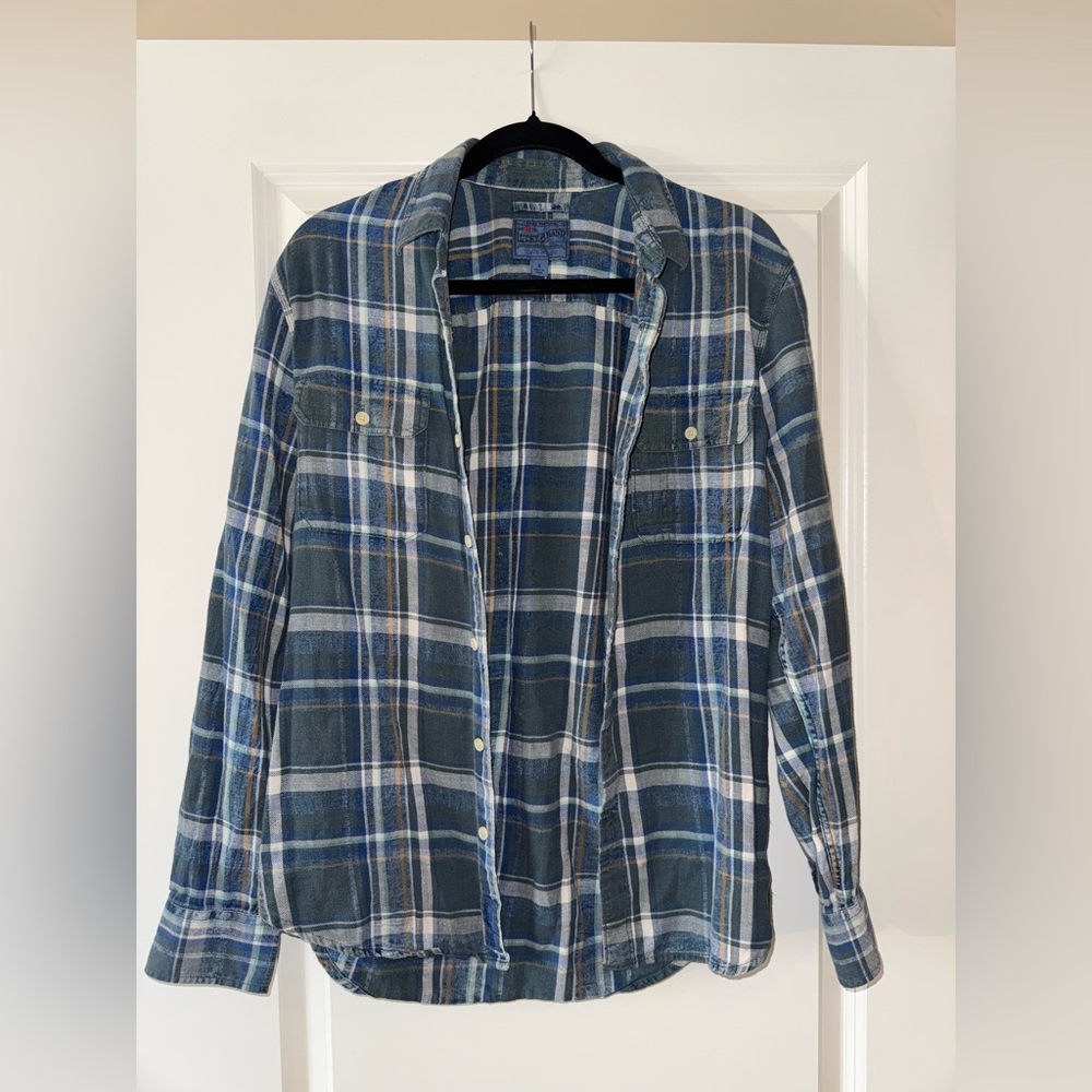 Lucky Brand Blue and White Plaid Button Down Shirt